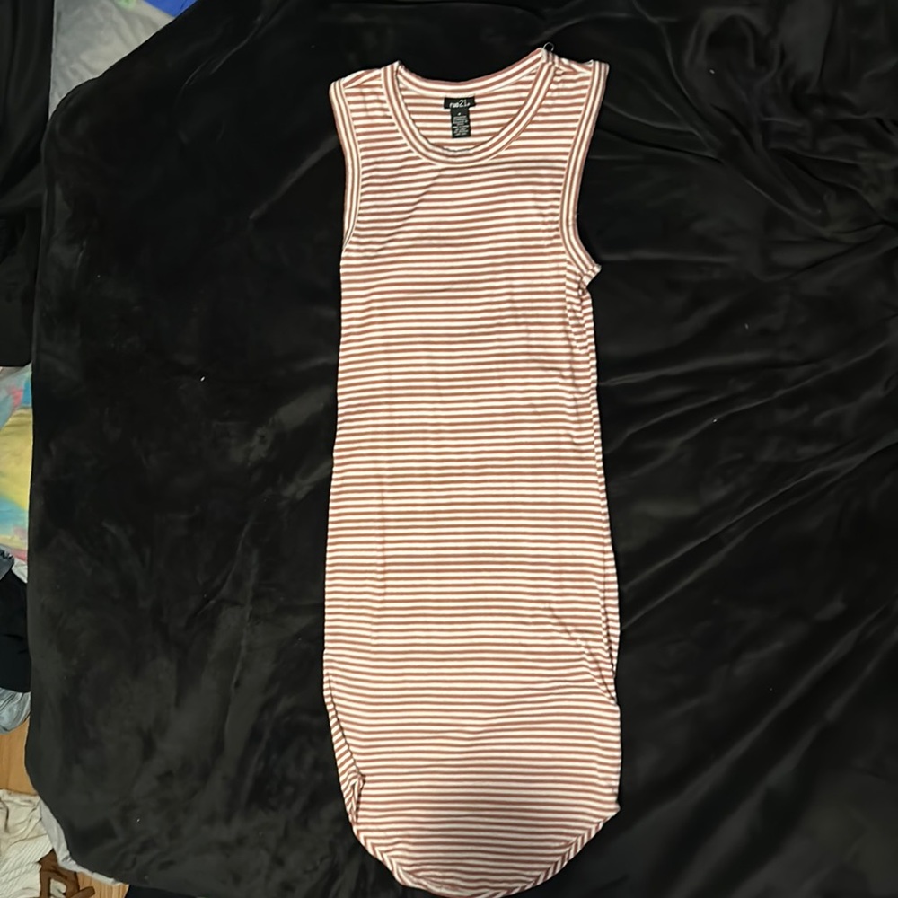 Stripe, brown and white maxi dress